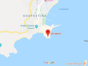 Розташування Цитаделі в Будві на карті