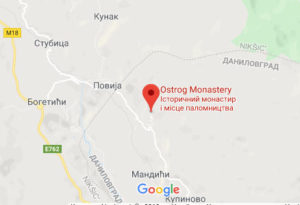 Розташування Монастира Острог на карті