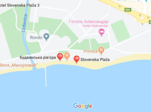 Розташування Слов'янського пляжу в Будві на карті