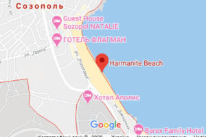 Розташування Пляжу Хармані в Созополі на карті