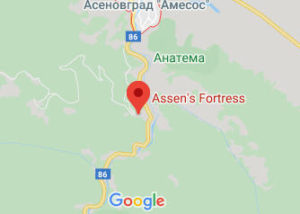 Розташування Асенової фортеці на карті