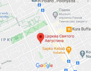 Розташування Костелу святого Августина у Варшаві на карті