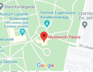 Розташування Мислевіцького палацу в Королівському парку на карті