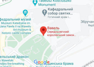 Розташування Вавельського королівського замку у Кракові на карті