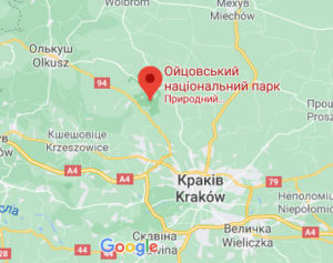 Розташування Ойцовського національного парку на карті