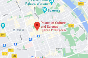 Розташування Палацу культури і науки у Варшаві на карті