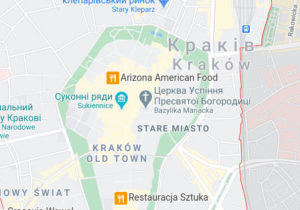 Розташування Старого міста в Кракові на карті