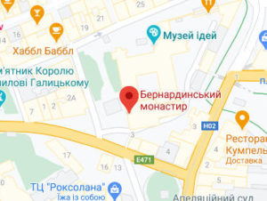 Розташування Бернардинського монастиря у Львові на карті