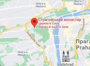 Розташування Страговського монастиря на карті