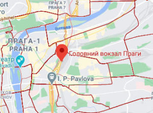 Розташування Головного вокзалу Праги на карті