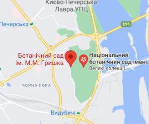 Розташування Ботанічного саду ім. Гришка на карті