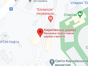 Розташування Кирилівської церкви на карті