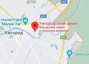 Розташування Ужгородського замку на карті