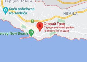 Розташування Старого міста Херцег-Новий на карті
