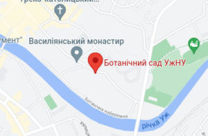 Розташування Ботанічного саду УжНУ на карті