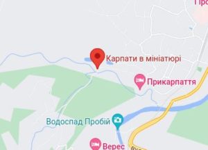 Розташування Музею Карпати в мініатюрі на карті