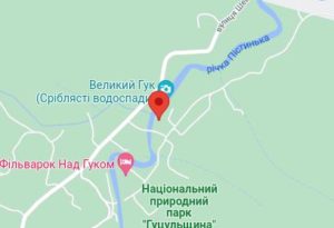 Розташування Сріблястих водоспади на карті