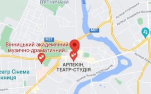 Розташування Вінницького академічного музично-драматичного театру ім. Садовського на карті