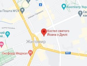 Розташування Костелу святого Йоана з Дуклі на карті