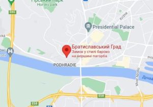 Розташування Братиславського граду на карті